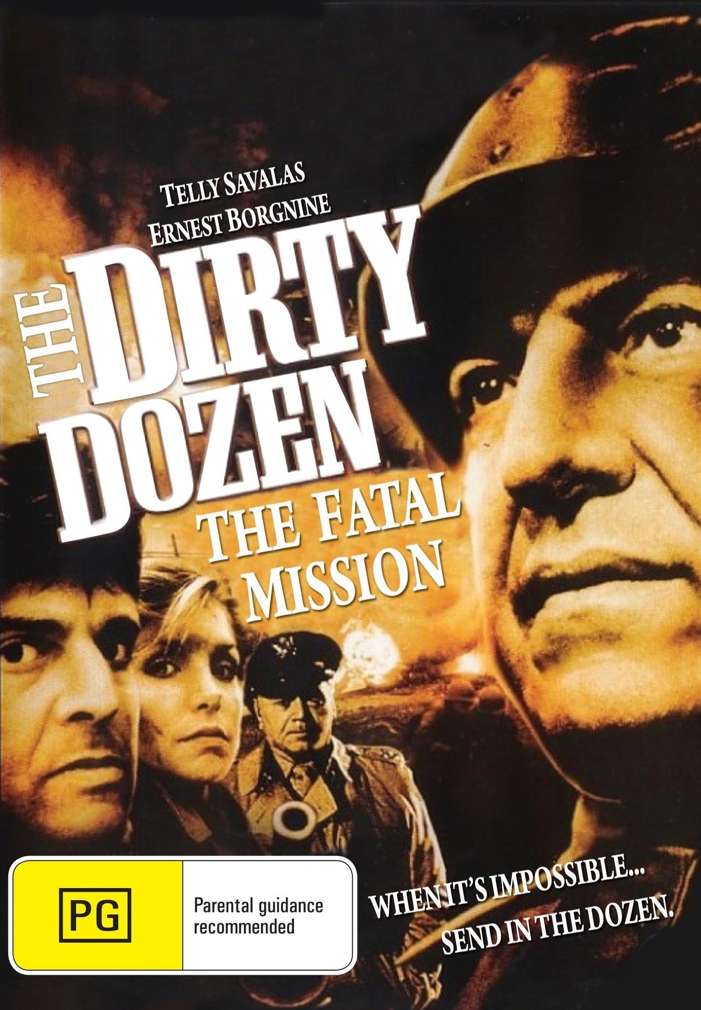 DVD cover of The Dirty Dozen: The Fatal Mission featuring Telly Savalas and Ernest Borgnine, from Rare and Collectible DVDs.