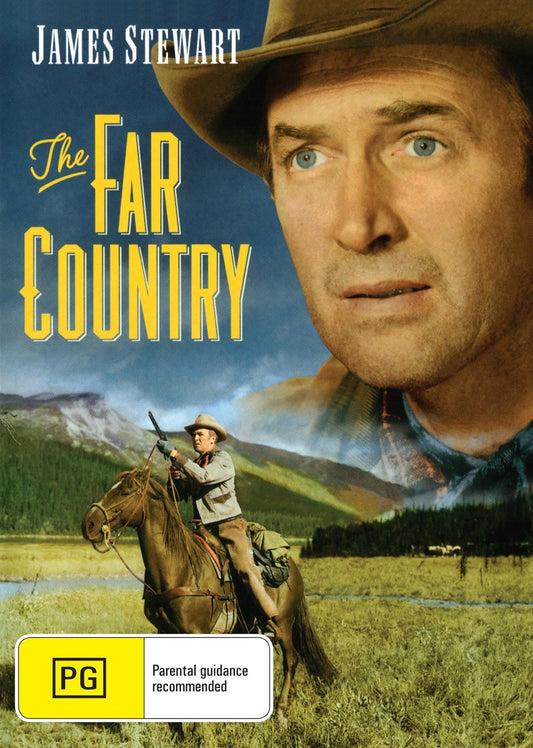 The Far Country DVD featuring James Stewart and Ruth Roman, a classic Western film, with a cover image showing the movie poster.