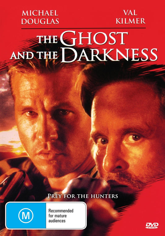 DVD of The Ghost and The Darkness thriller featuring Michael Douglas and Val Kilmer, with cover art visible.