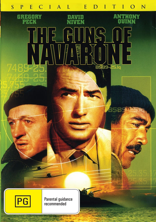 DVD cover of The Guns of Navarone featuring David Niven and Gregory Peck, drama film from Rareandcollectibledvds.