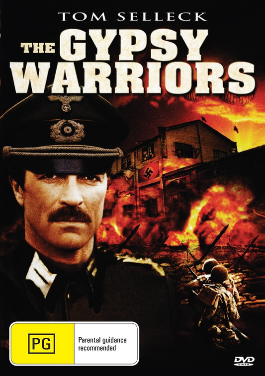 DVD cover of The Gypsy Warriors starring Tom Selleck, featuring war scenes and James Whitmore Jr. in a vintage action setting.
