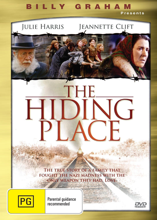 Drama DVD titled The Hiding Place featuring Julie Harris and Jeannette Clift, displayed in a collectible DVD case.