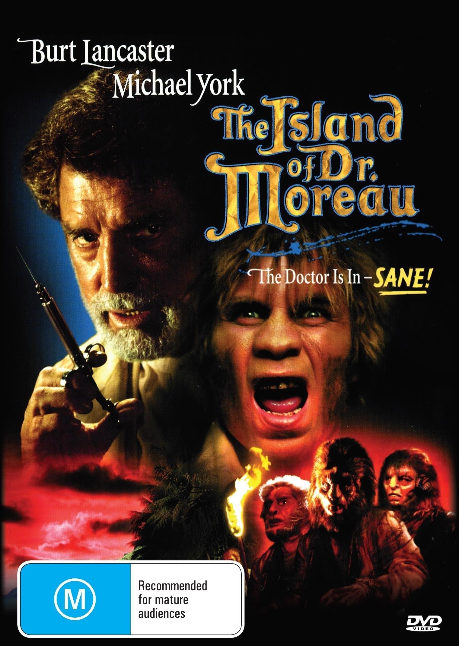 DVD cover of The Island of Dr. Moreau horror film featuring Burt Lancaster and Michael York, from Rare and Collectible DVDs.