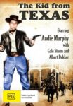 DVD cover of "The Kid from Texas" Western featuring Audie Murphy and Gale Storm, with vintage Western artwork and title text.