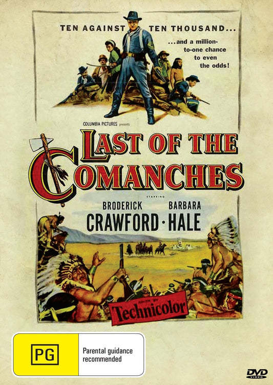 DVD cover of The Last of the Comanches featuring Broderick Crawford and Barbara Hale, western film from rareandcollectibledvds.