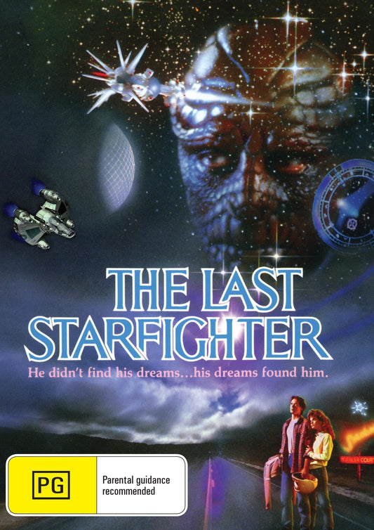 DVD cover of The Last Starfighter featuring Lance Guest and Robert Preston, showcasing the action movie on a collectible DVD.