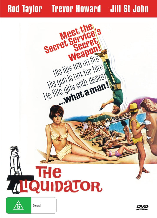 The Liquidator DVD featuring Rod Taylor and Trevor Howard, thriller genre, with cover art showcasing the main actors and movie title.