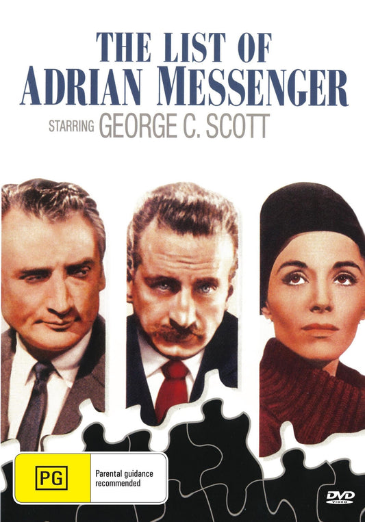DVD cover of The List of Adrian Messenger thriller featuring Kirk Douglas and Robert Mitchum, from rareandcollectibledvds.