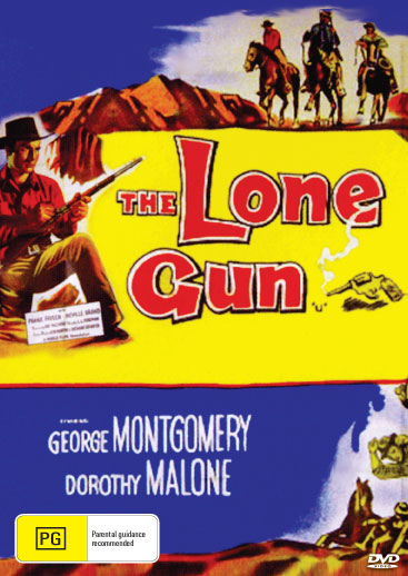 DVD cover of Western film The Lone Gun starring George Montgomery and Dorothy Malone, featuring vintage artwork.