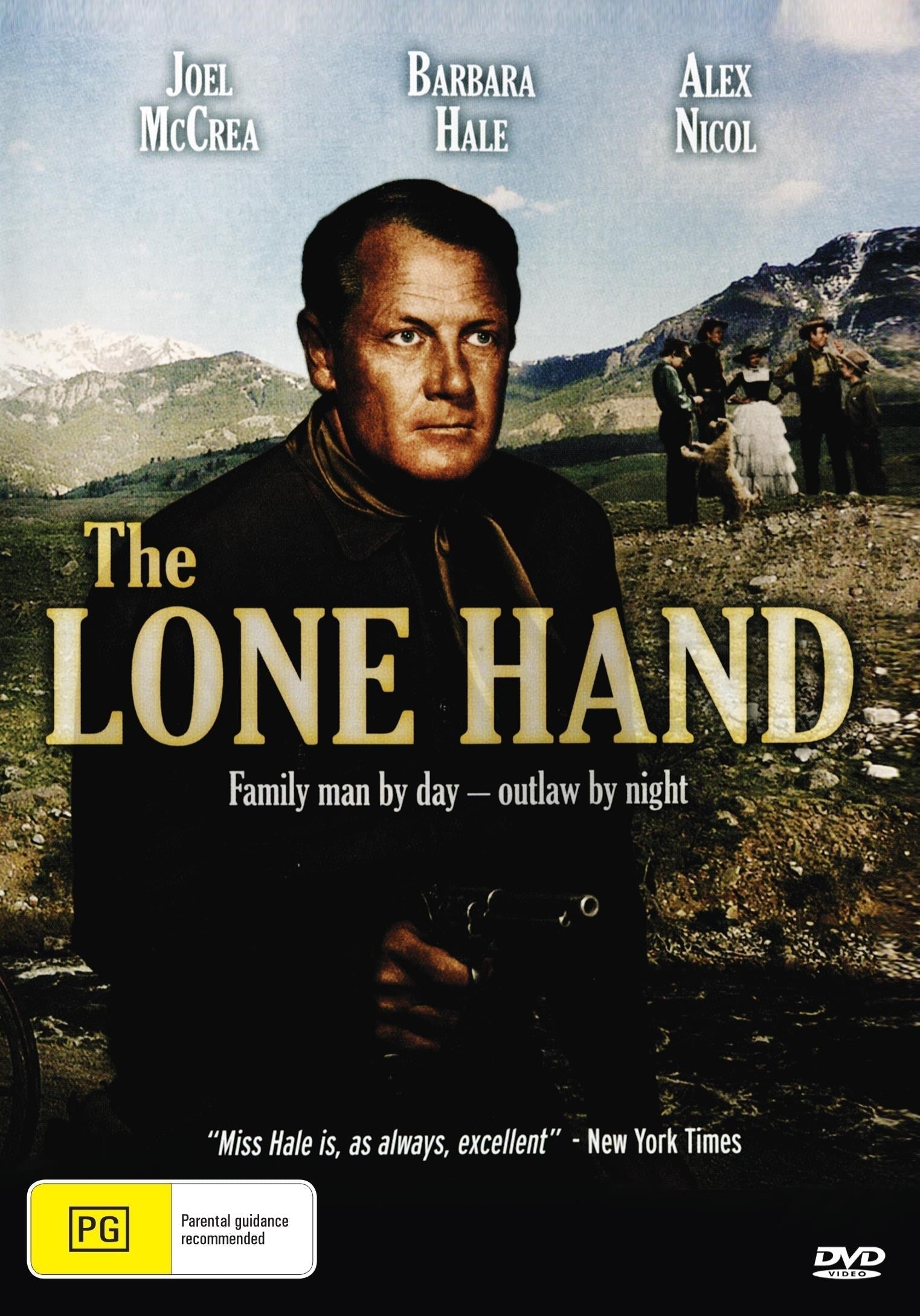DVD cover of "The Lone Hand" Western film starring Joel McCrea and Barbara Hale, featuring classic Western imagery.