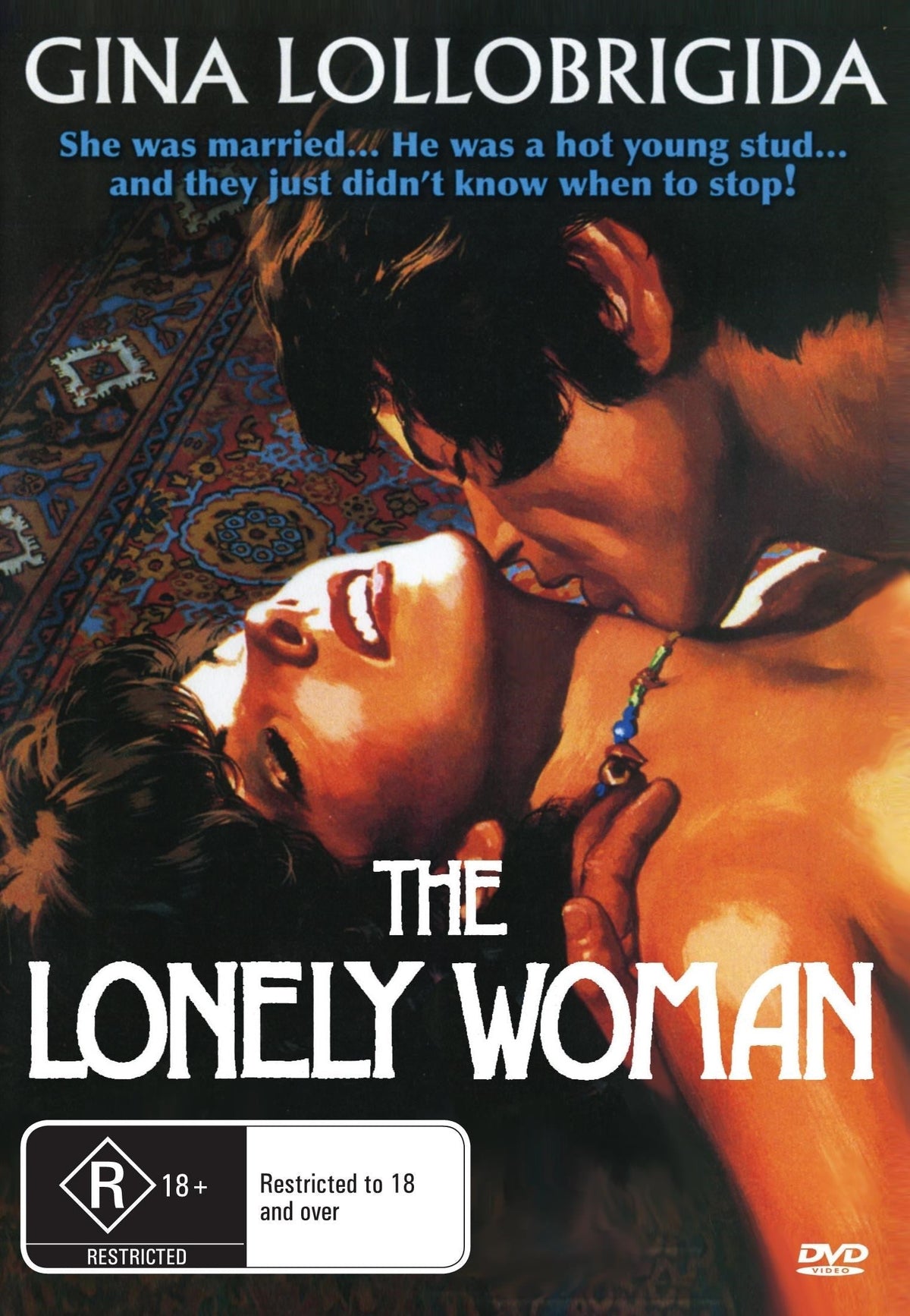 DVD cover for "The Lonely Woman" drama featuring Renaud Verley and Gina Lollobrigida, with artwork showcasing the film's title and cast.