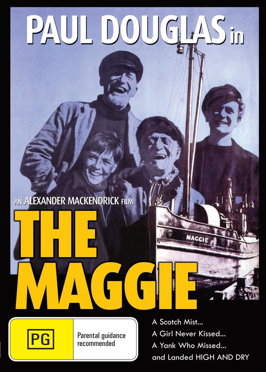 The Maggie DVD cover featuring comedy stars Paul Douglas and Alex MacKenzie, with a colorful movie poster design.