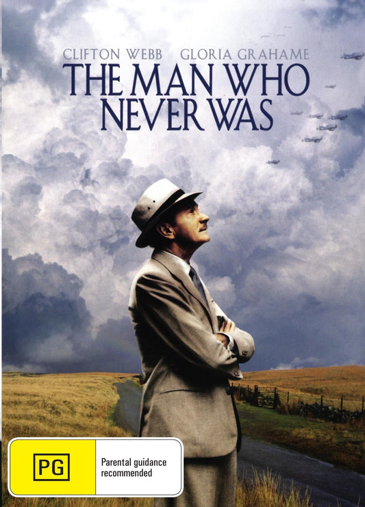 DVD cover image of "The Man Who Never Was" drama featuring Clifton Webb and Gloria Grahame, from Rare and Collectible DVDs.