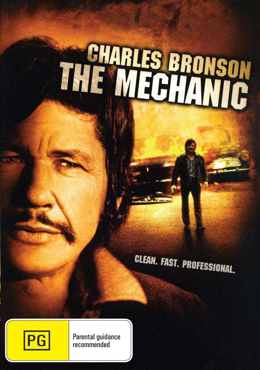 DVD cover for "The Mechanic" featuring Charles Bronson and Jan-Michael Vincent, an action film available from rareandcollectibledvds.