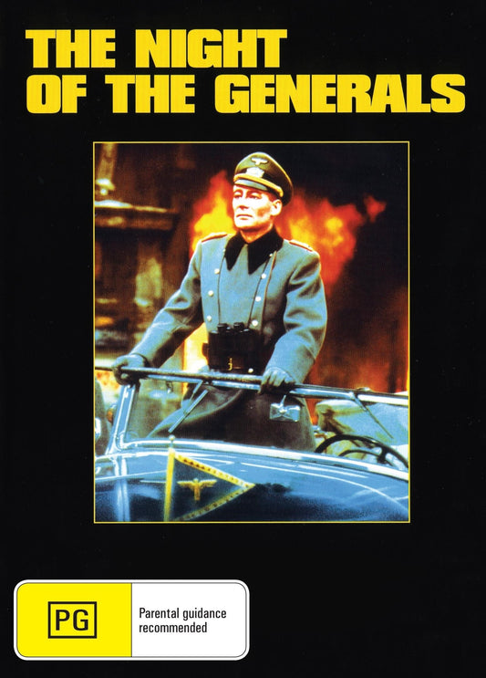 DVD cover of The Night of the Generals featuring Peter O'Toole and Omar Sharif, crime thriller movie from rareandcollectibledvds.