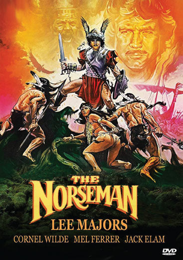 The Norseman DVD featuring action stars Lee Majors and Cornel Wilde, with a cover image showing the movie title and dramatic artwork.