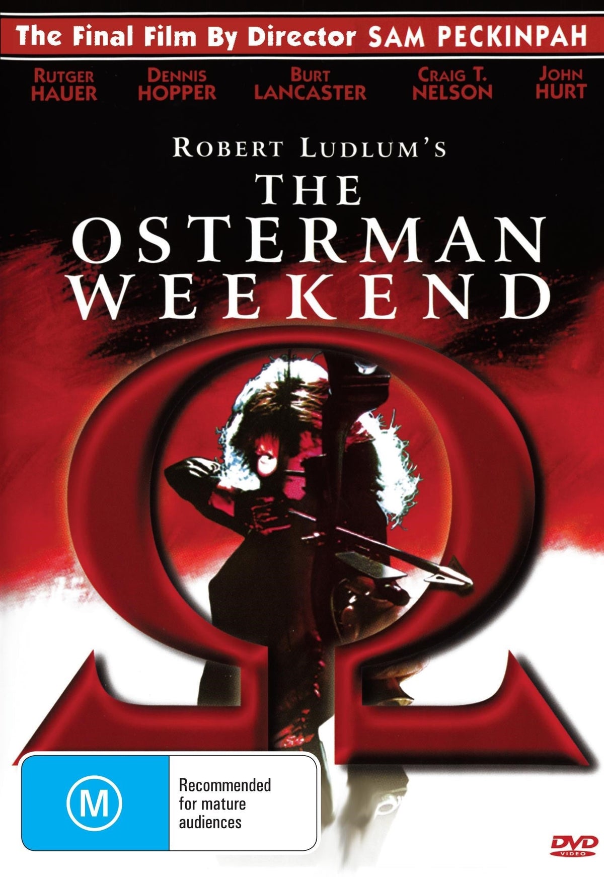 DVD cover for The Osterman Weekend starring Rutger Hauer and John Hurt, featuring spy thriller imagery.