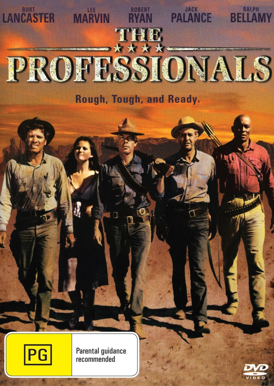 DVD cover of "The Professionals" featuring Burt Lancaster and Lee Marvin, an action film available from rareandcollectibledvds.