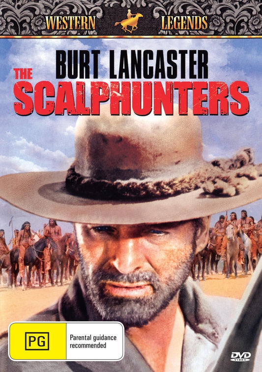 The Scalphunters DVD featuring Burt Lancaster and Shelley Winters, comedy film, with cover image showing actors and movie title.