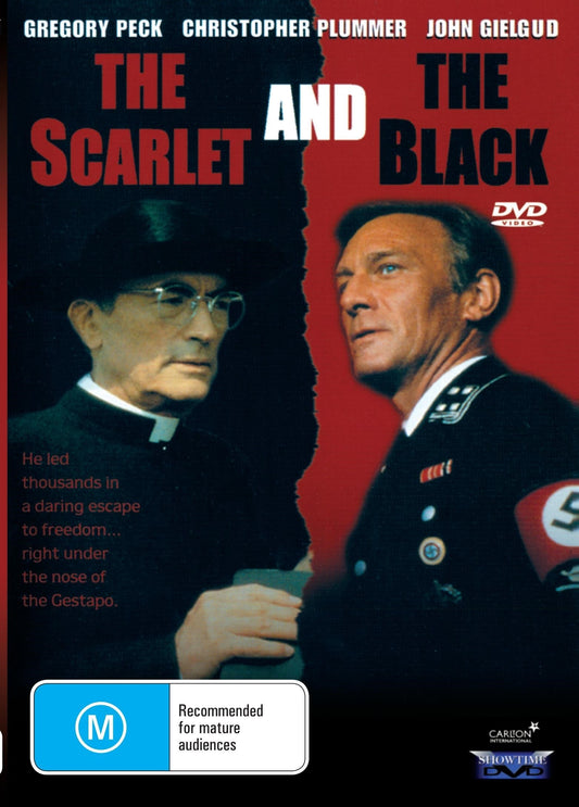 DVD cover of "The Scarlet and the Black" featuring Gregory Peck and Christopher Plummer, drama film on the rareandcollectibledvds label.