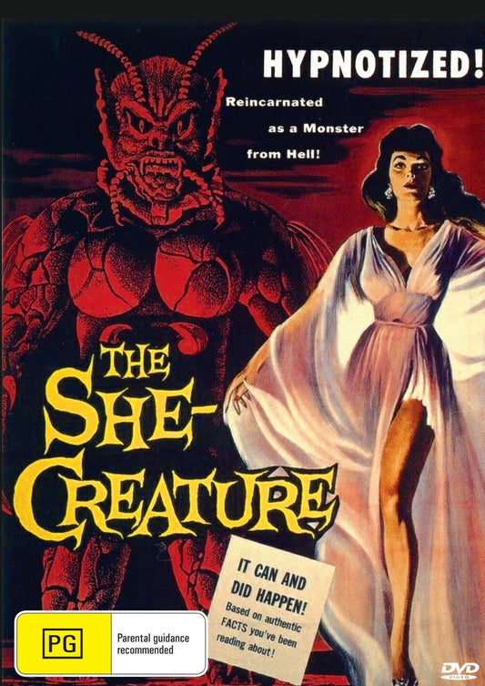 DVD cover of The She Creature featuring Chester Morris and Tom Conway, with crime theme, from Rare and Collectible DVDs.