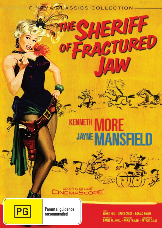 DVD cover image of "The Sheriff of Fractured Jaw" comedy featuring Kenneth More and Jayne Mansfield, from Rare and Collectible DVDs.