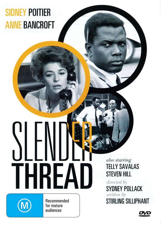 DVD cover of The Slender Thread drama featuring Sidney Poitier and Anne Bancroft, from RareandCollectibleDVDs.
