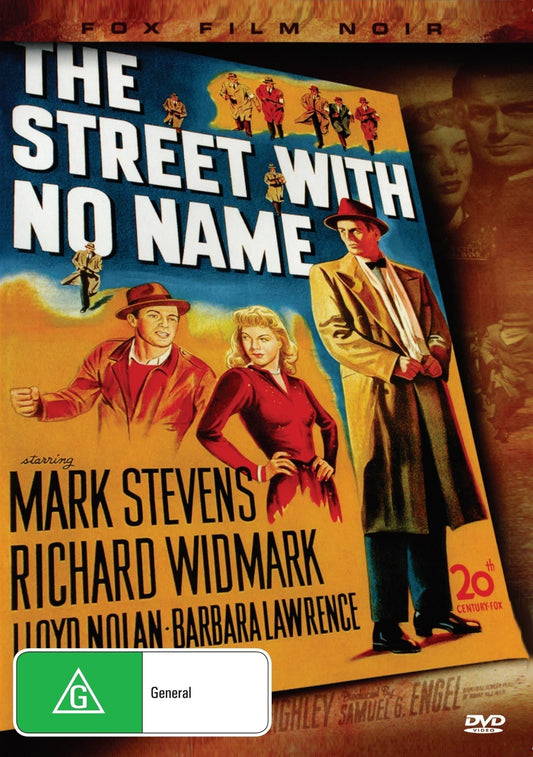DVD cover for "The Street With No Name" drama featuring Mark Stevens and Richard Widmark, from RareAndCollectibleDVDs.