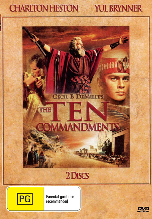 DVD of The Ten Commandments drama featuring Charlton Heston and Yul Brynner, collectible film from Rare and Collectible DVDs.