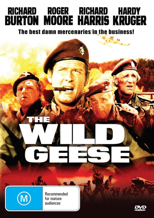 DVD cover of "The Wild Geese" drama featuring Richard Burton and Roger Moore, from rareandcollectibledvds.