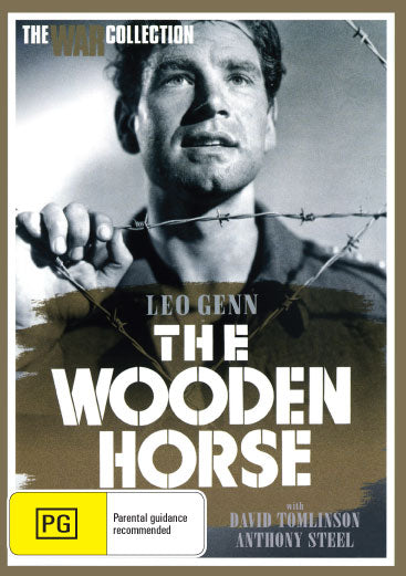 DVD cover of "The Wooden Horse" drama with actors Leo Genn and David Tomlinson from rareandcollectibledvds.