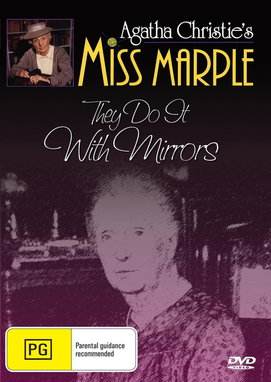 DVD cover of "They Do It With Mirrors" featuring Joan Hickson and Jean Simmons, crime mystery film on a colorful theatrical background.