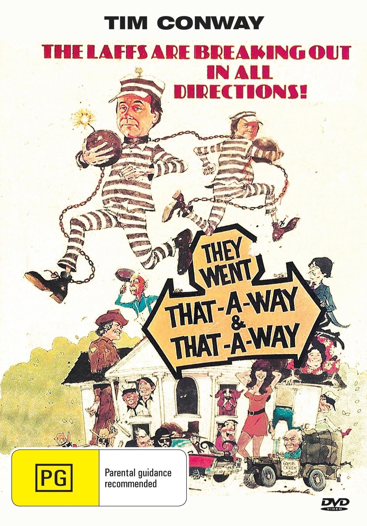 DVD cover for "They Went That-A-Way & That-A-Way" comedy starring Tim Conway and Chuck McCann, featuring humorous scenes.