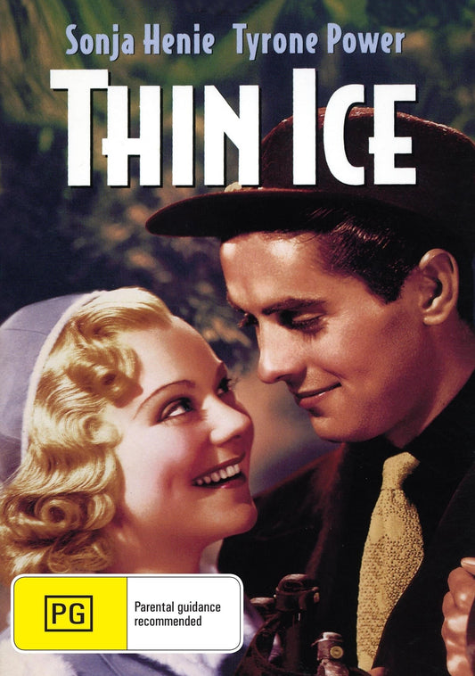 Cover image of the DVD "Thin Ice," a comedy featuring Sonja Henie and Tyrone Power, from rareandcollectibledvds.