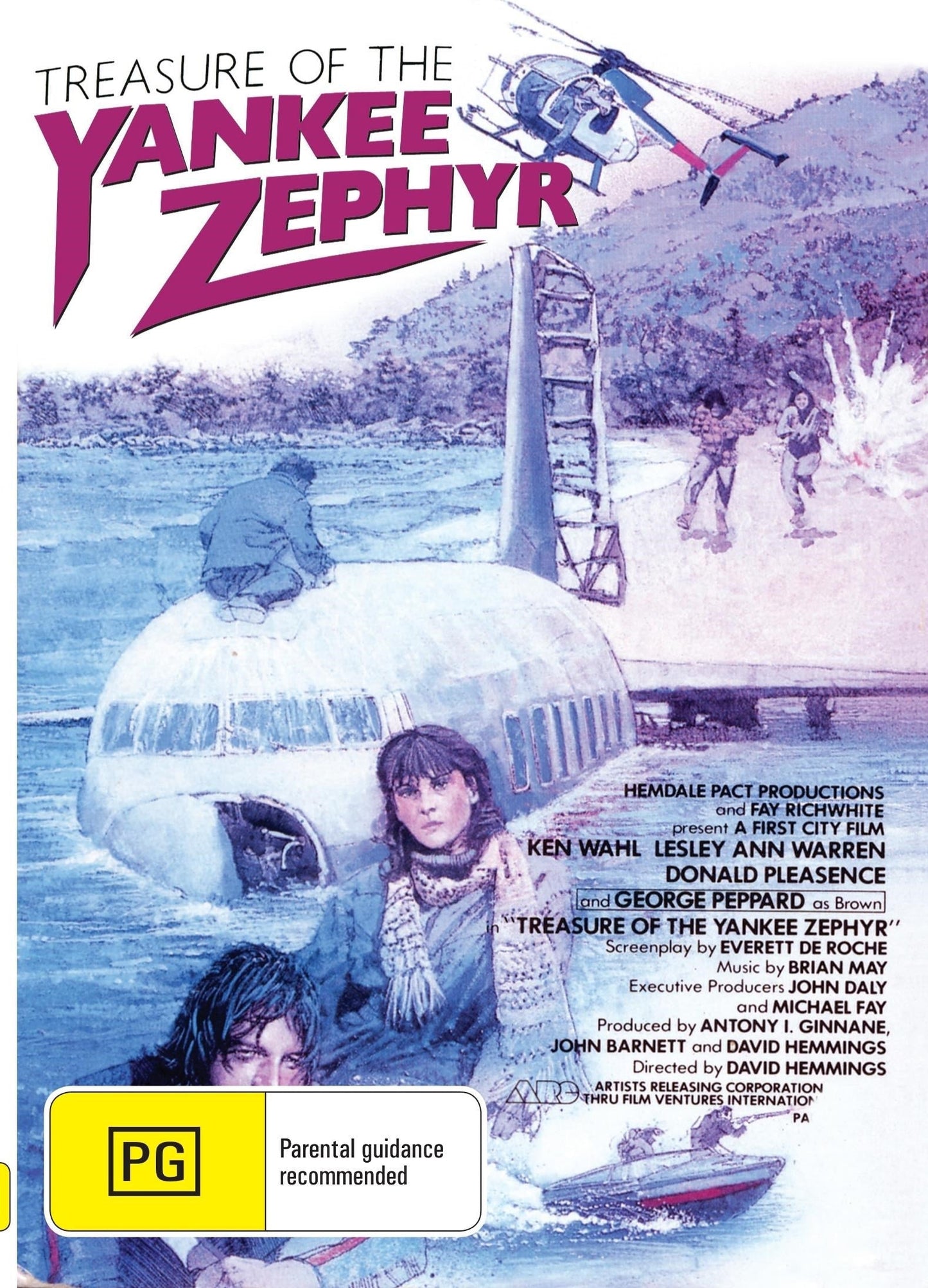 DVD cover of Treasure of the Yankee Zephyr featuring Ken Wahl and Lesley Ann Warren, emphasizing action and vintage film appeal
