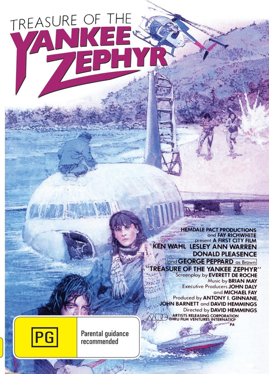 DVD cover of Treasure of the Yankee Zephyr featuring Ken Wahl and Lesley Ann Warren, emphasizing action and vintage film appeal