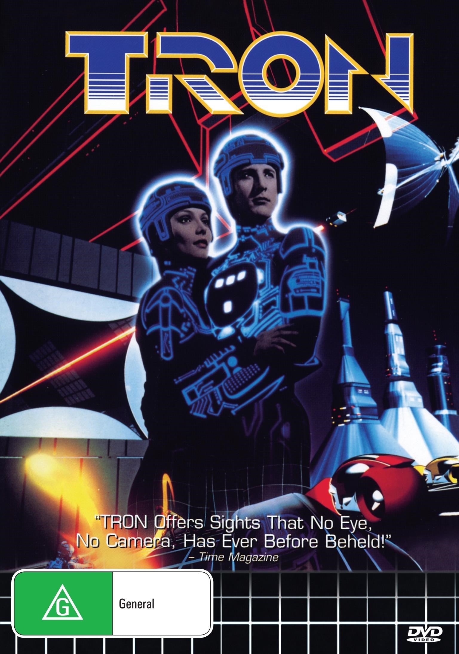 DVD cover of Tron featuring Jeff Bridges and Bruce Boxleitner, action sci-fi movie from the rareandcollectibledvds collection