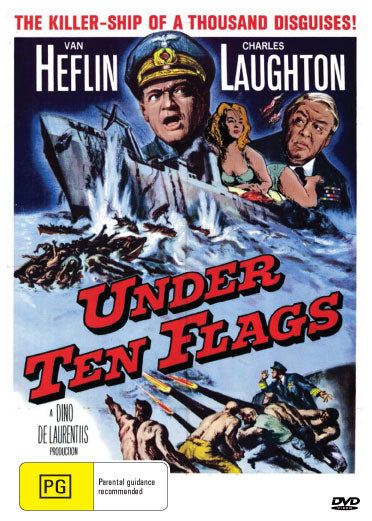 DVD cover of "Under Ten Flags" featuring Van Heflin and Charles Laughton, a war film from rareandcollectibledvds.