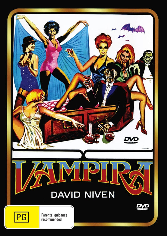 DVD cover of Vampira aka Old Dracula featuring horror genre, with David Niven and Teresa Graves in vintage style artwork.