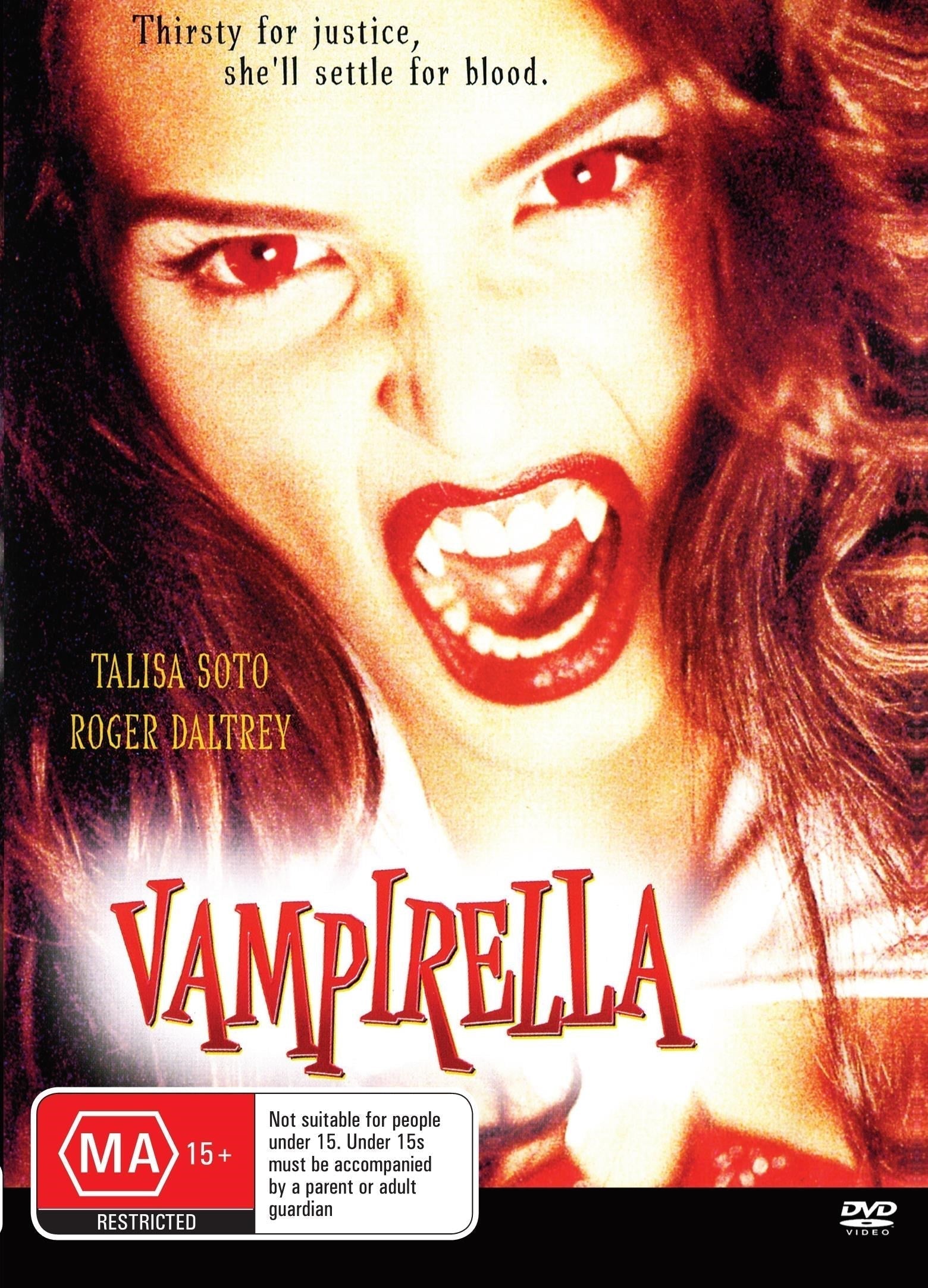 Vampirella on DVD horror movie featuring Talisa Soto and Roger Daltrey, collectible rareandcollectibledvds release.