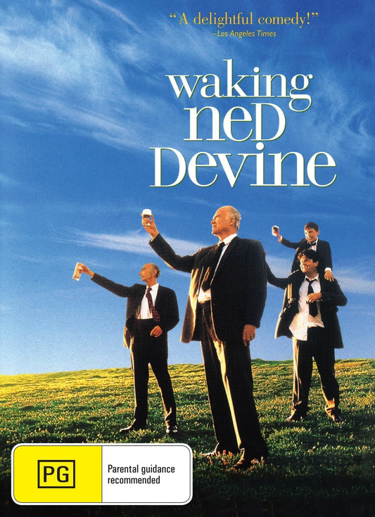DVD of Waking Ned Devine comedy featuring Ian Bannen and David Kelly, with cover art showing characters from the film.