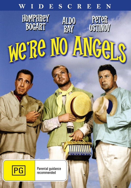 Cover image of the DVD "We're No Angels," a crime film starring Humphrey Bogart and Peter Ustinov, from rareandcollectibledvds.