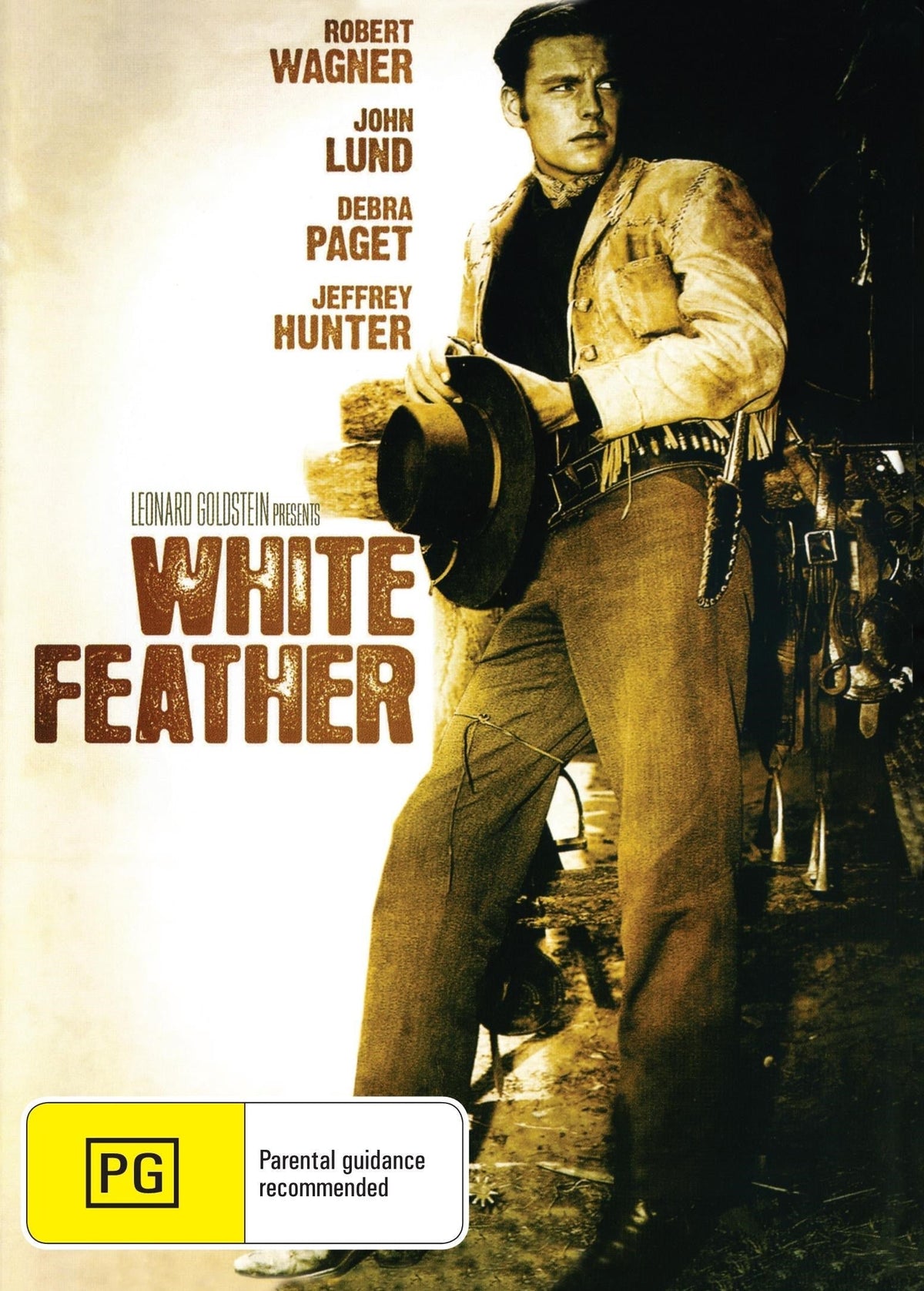 White Feather DVD drama featuring Robert Wagner and Jeffrey Hunter, collectible film on a white feather background.