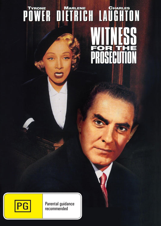 DVD cover of "Witness for the Prosecution" featuring Tyrone Power and Marlene Dietrich, crime drama film, rareandcollectibledvds.