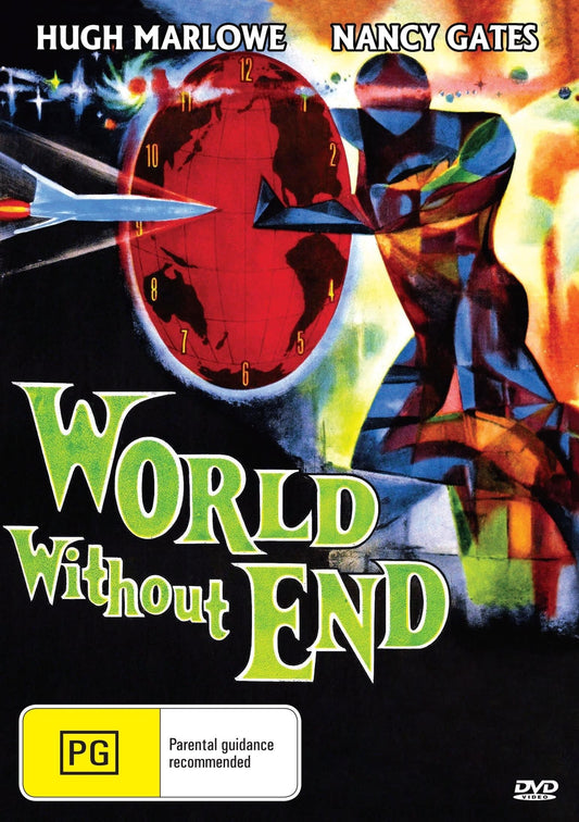 DVD cover of "World Without End" featuring Hugh Marlowe and Nancy Gates, from the adventure genre, displayed with title and actors.