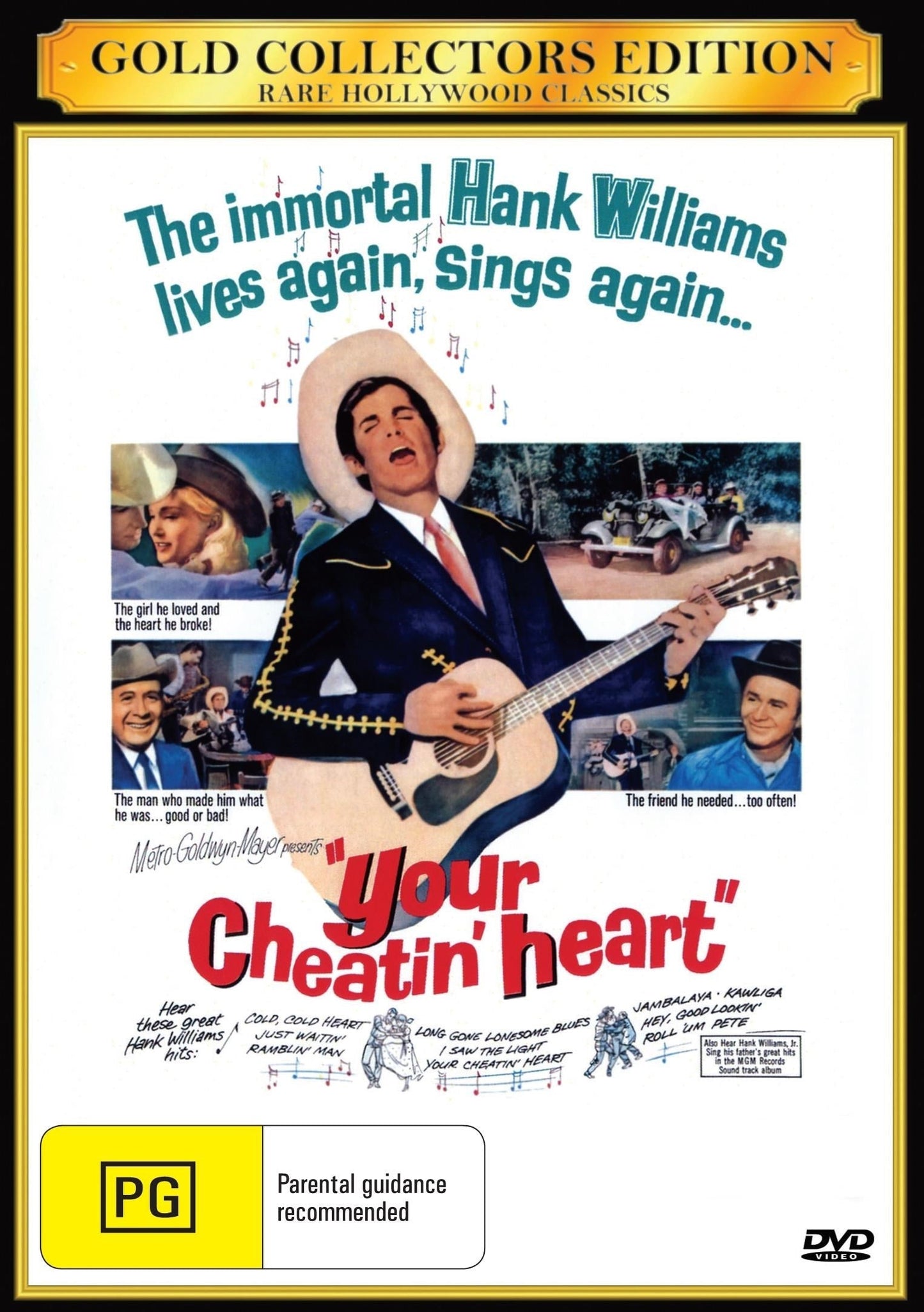DVD cover for "Your Cheatin' Heart" featuring George Hamilton and Susan Oliver, from rareandcollectibledvds.