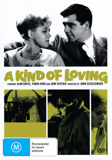 A DVD cover for "A Kind of Loving" drama featuring Alan Bates and June Ritchie, available from Rare and Collectible DVDs.