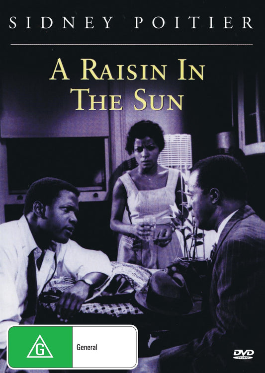 DVD of A Raisin in the Sun drama featuring Sidney Poitier and Claudia McNeil, displayed with case and cover art.
