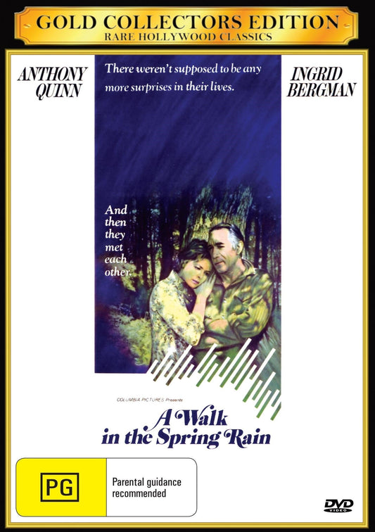 DVD cover for "A Walk in the Spring Rain" drama featuring Ingrid Bergman and Anthony Quinn, from Rare and Collectible DVDs.