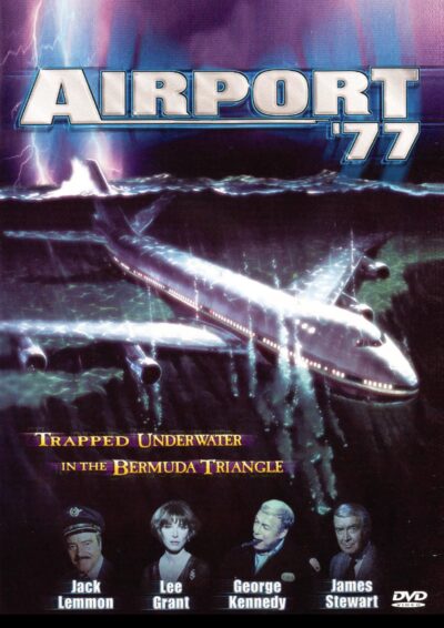 DVD cover of Airport '77 featuring Jack Lemmon and Lee Grant, showcasing an action-packed airport disaster film.